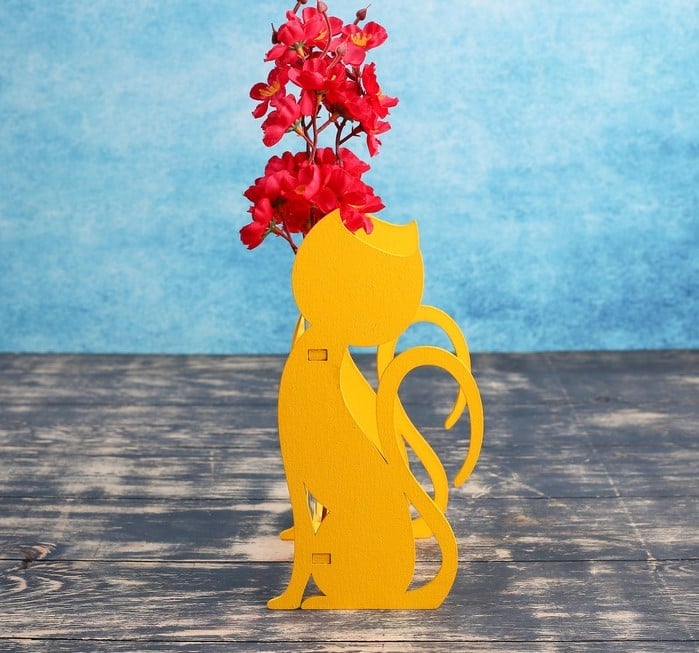Кашпо флористическое "Кошка" с 3 колбами, жёлтое, 11,7×13×24,5 см   4449815