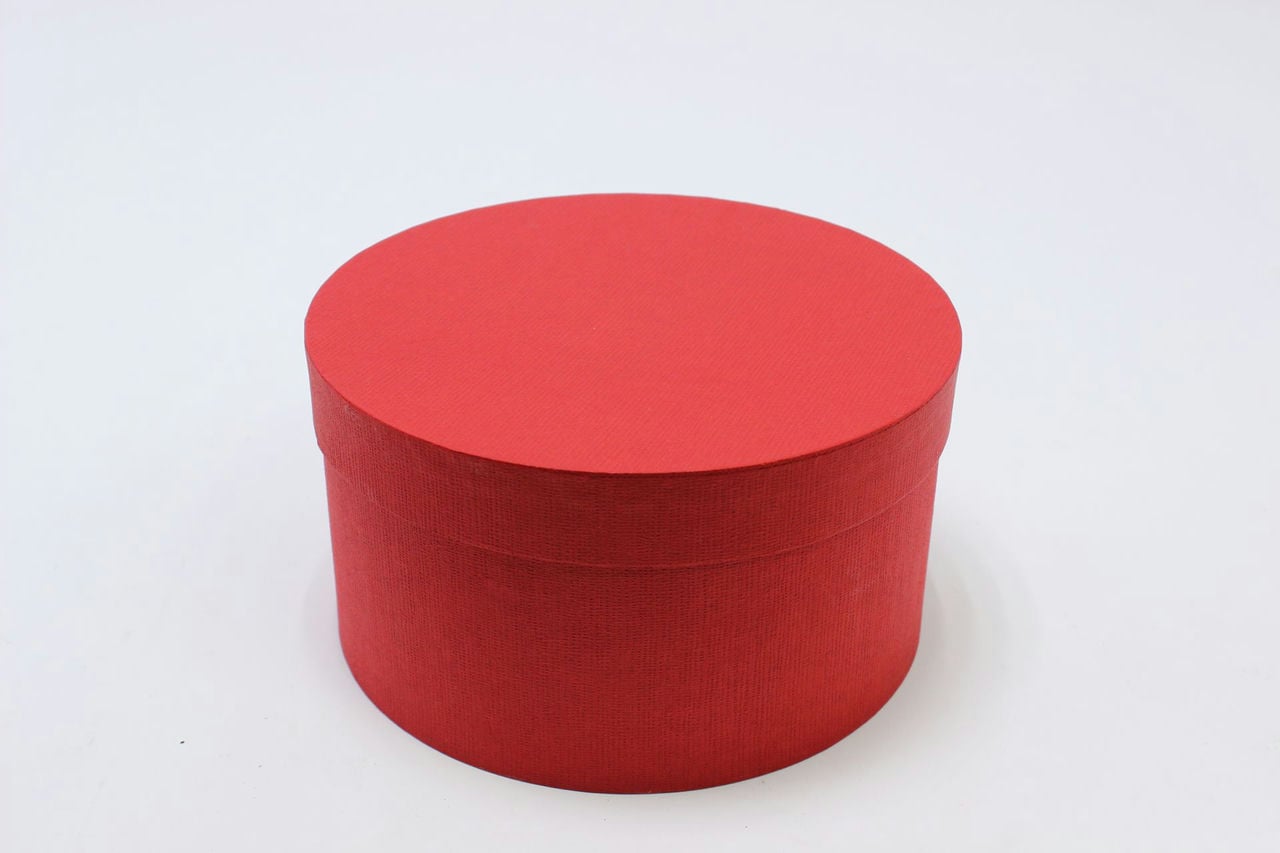 Коробка круг 21*11,5 см красный (дизайнерская бумага) (Арт) 90002740